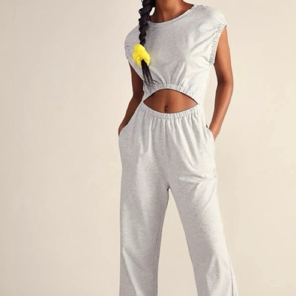 FP Movement by Free People Pants - NWT Free People Movement Gray Cutout Lounge Jumpsuit